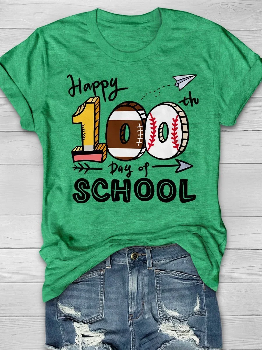 Happy 100th Day Of School Ball Print Short Sleeve T-shirt