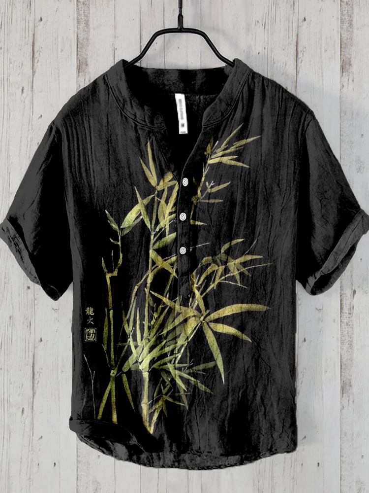 Comstylish Japanese Bamboo Zen Feng Shui Art Linen Blend Shirt