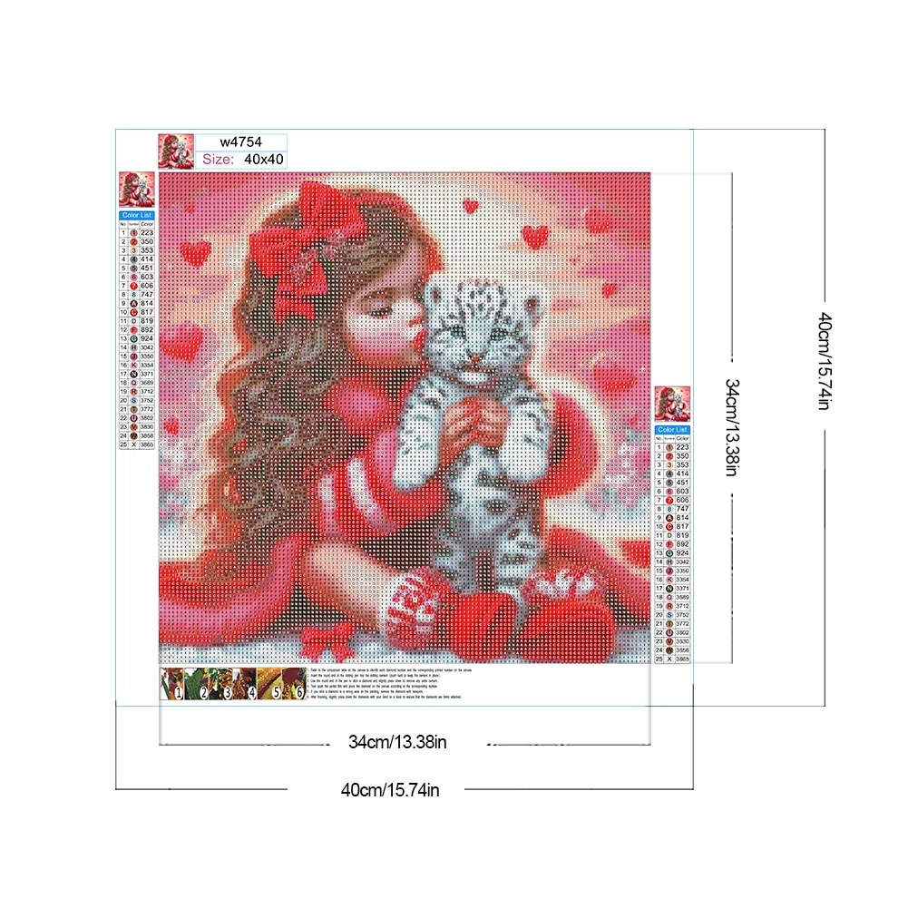 Diamond Painting - Full Round Drill - Loving Girl White Tiger(Canvas|40*40cm)