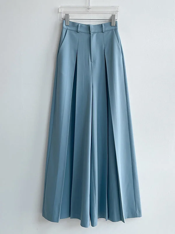 High Waisted Wide Leg Pleated Solid Color Casual Pants Bottoms Trousers