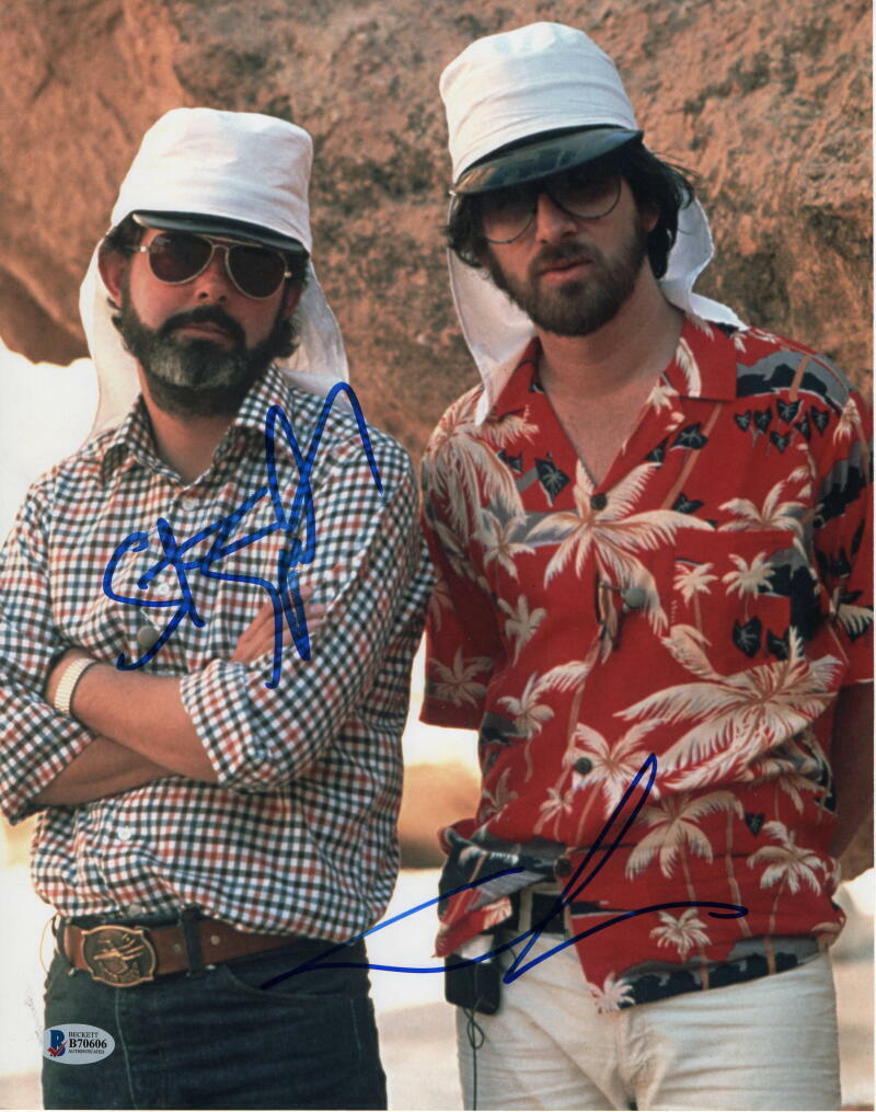 GEORGE LUCAS & STEVEN SPIELBERG DUAL SIGNED AUTOGRAPH 11x14 Photo Poster painting - STAR WARS C