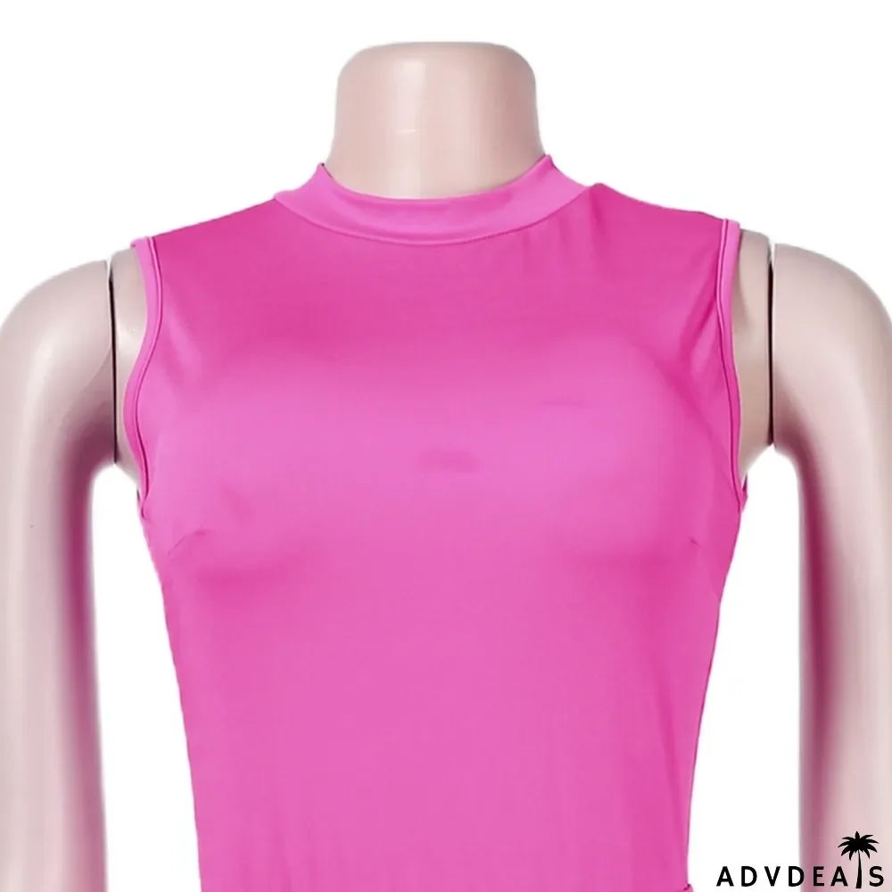 Summer Sexy Pink Sleeveless Top And Wide Pant Wholesale Womens 2 Piece Sets