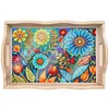 (35*24.5cm)Wooden Cartoon Flower Diamond Decorative Serving Tray with Handle for Home Decor