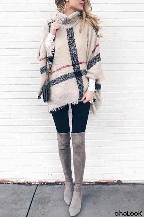 Stripe Tassel Loose High Collar Sweaters