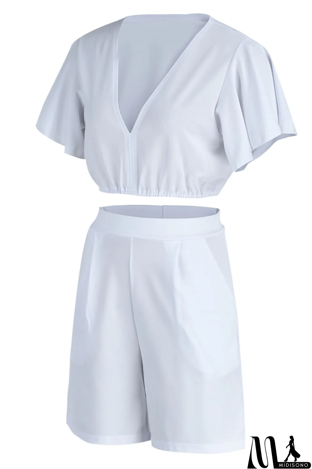 MidiSono - Yellow Casual Solid Patchwork Flounce V Neck Short Sleeve Two Pieces