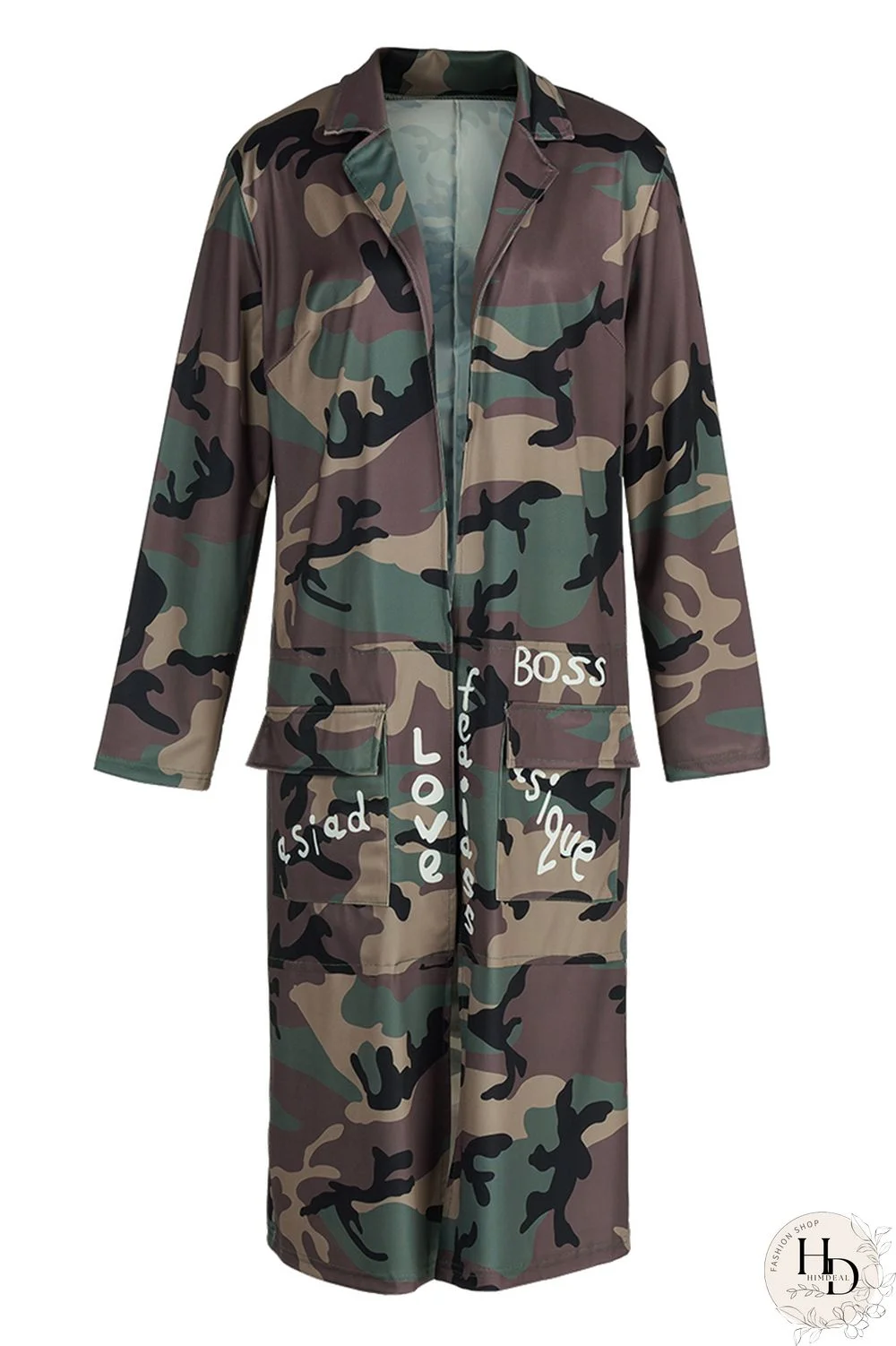 Camouflage Fashion Casual Turndown Collar Long Sleeve Regular Sleeve Letter Print Camouflage Print Coats