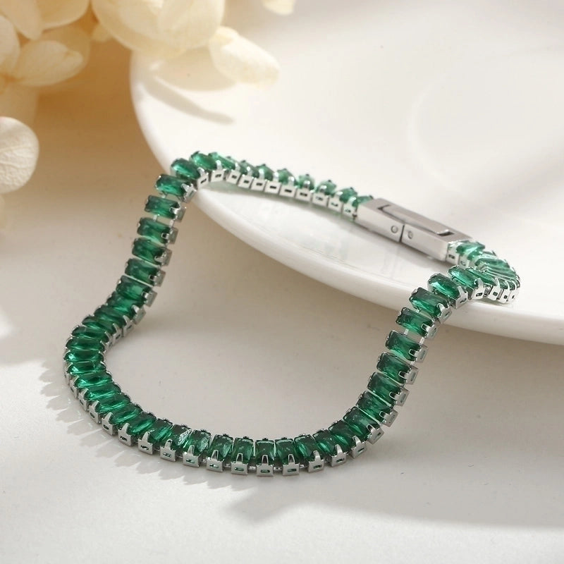 Elegant Solid Color Titanium Steel 18K Gold Plated Artificial Gemstones Bracelets In Bulk