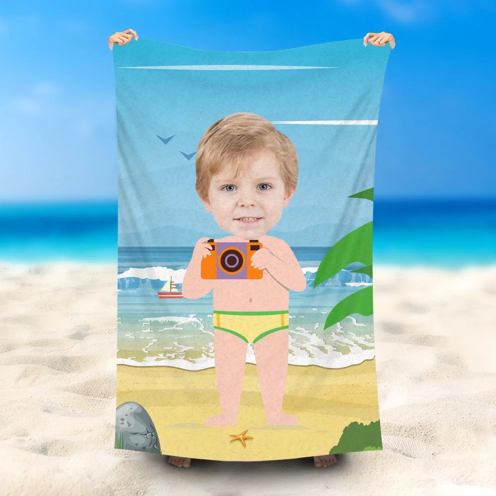Custom Photo Beach Towel, Summer Swimming Towel, Camera Boy Style, No Sand Microfiber Beach Towel, Quick Dry Bath Towel