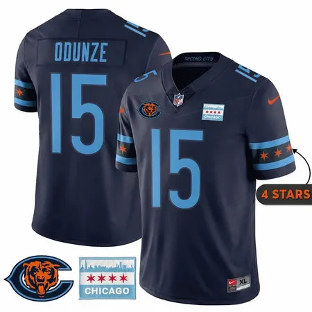 Men's Chicago Bears #15 Rome Odunze Navy City Edition With Chicago Flag Vapor F.U.S.E. Untouchable Limited Jersey