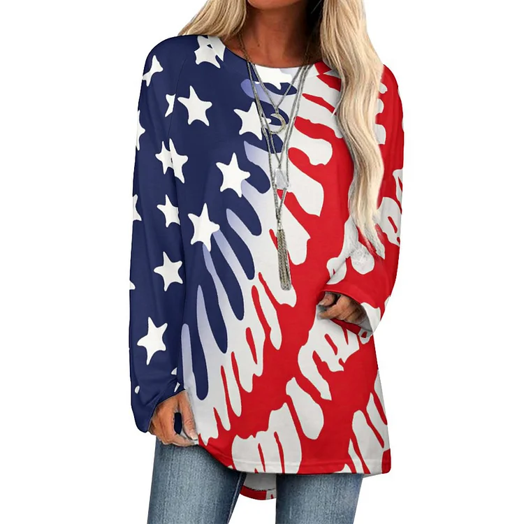 Raglan Long Sleeve T-shirt American Flag Artwork customized, personalized, gift