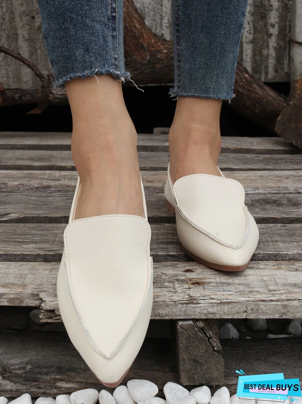 Simple PPlain Color Pointed Toe Flat Loafers