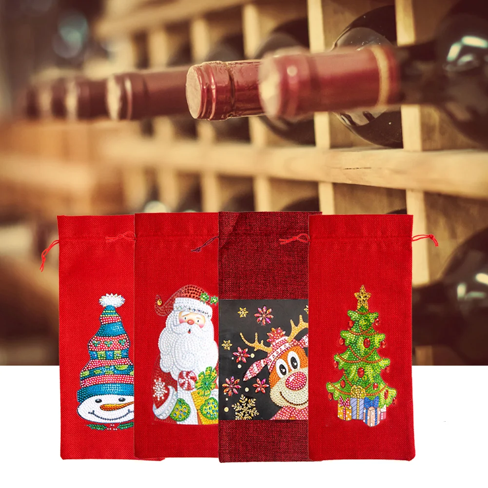 Christmas Special Shape Diamond Painting Wine Bottle Cover Set for Table Decor