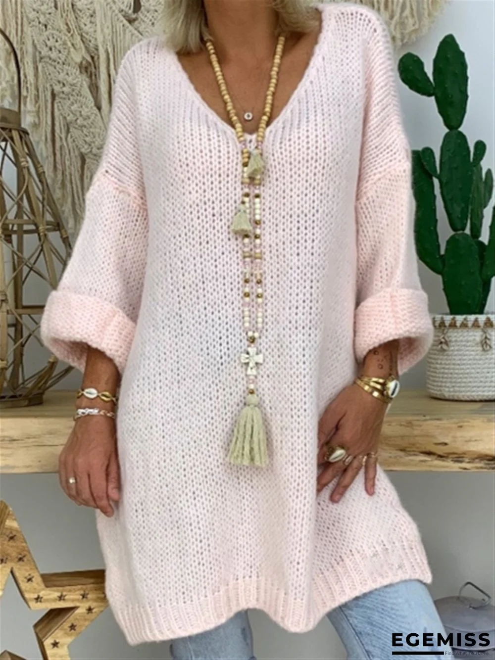 3/4 Sleeve Knitted Casual Sweater | EGEMISS