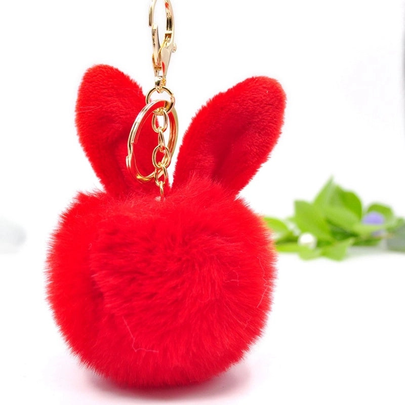 Sweet Artistic Bunny Ears Alloy Rex Rabbit Fur Women’s Keychain