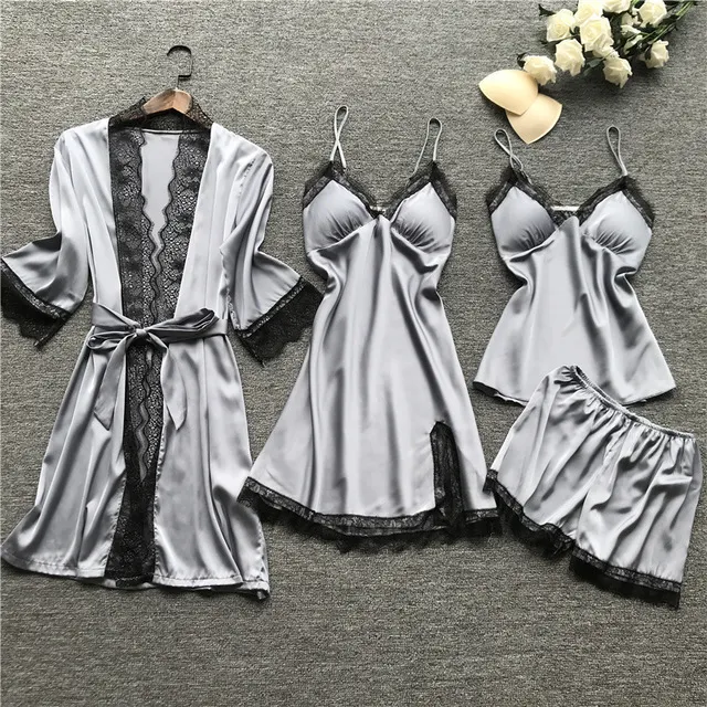 Churchf Midnight Charm Sexy Pajamas_Pyjamas Summer Sexy Pajamas Four-Piece Korean Version Of Sling Women With Breast Pad 490