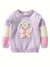 Kid Girl Delight Crew Neck Butterfly Embroidery Sweater Top