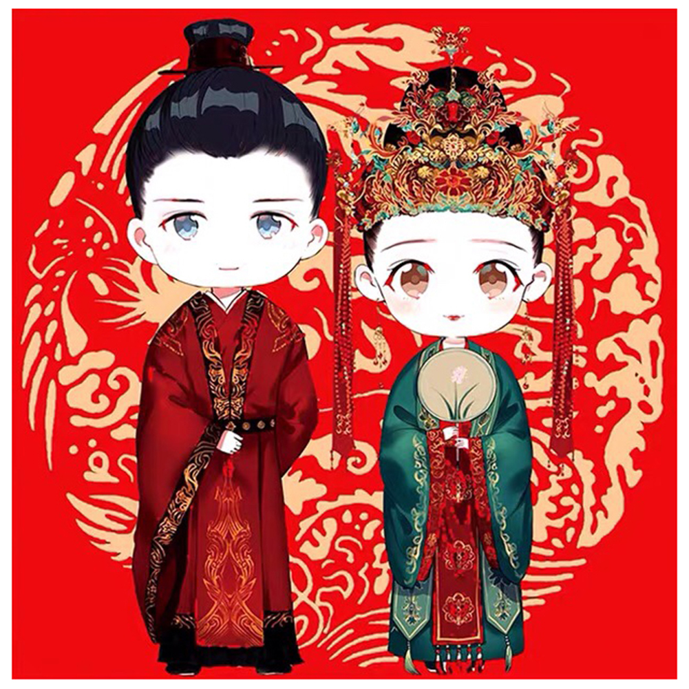 

40*40CM - Round Drill Diamond Painting - Cartoon Couple, 501 Original