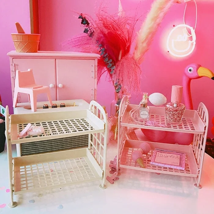 W&G Cosmetic Storage Rack Organizer Shelf Student Office Bathroom Kitchen Rack Dormitory Desktop Cute Storage Box Organizer Ins