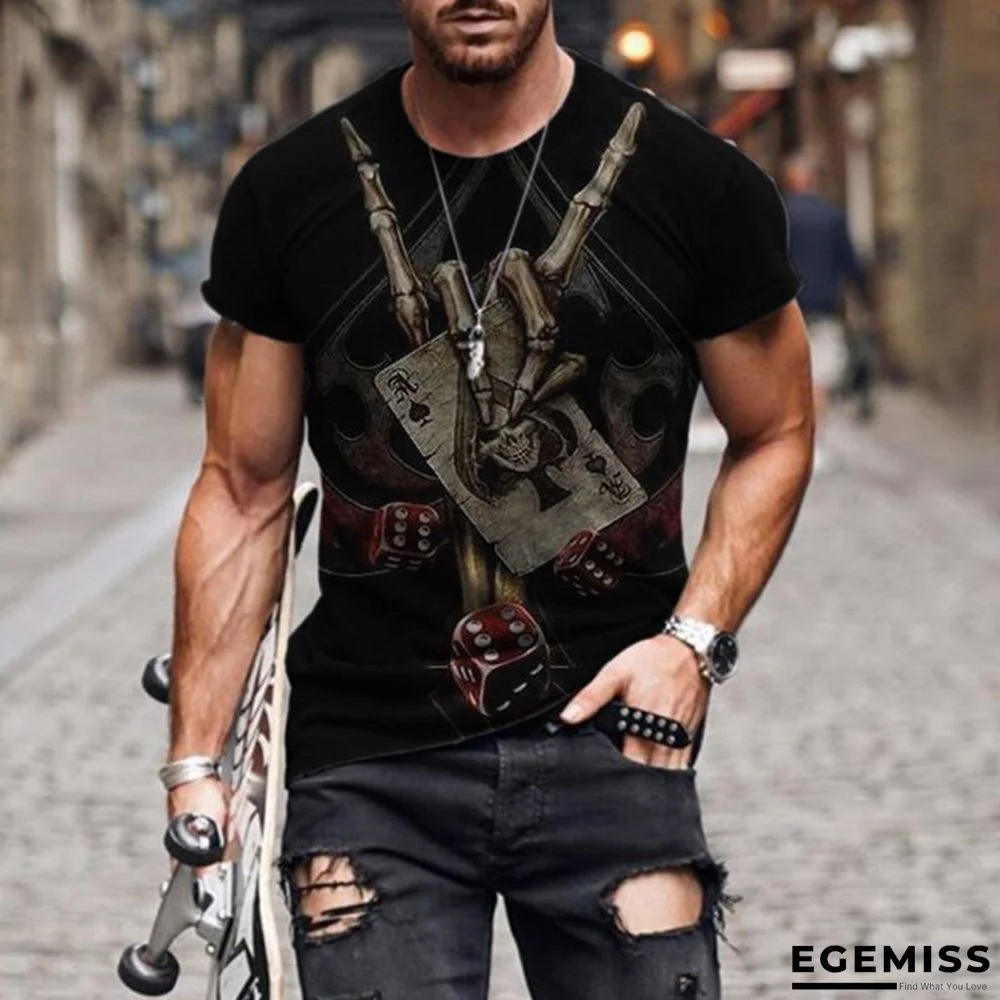 Men's Casual Men's T-shirt with Circular Collar Short Sleeves Digital Print Slim-fitting Pullover | EGEMISS