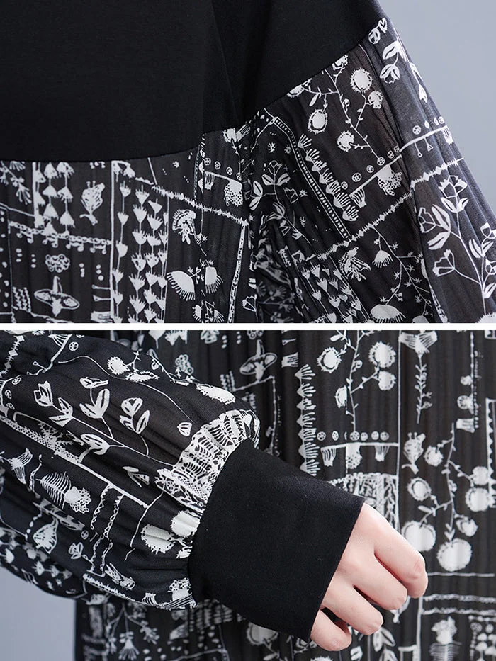 Printed Paneled Long-sleeve Dress