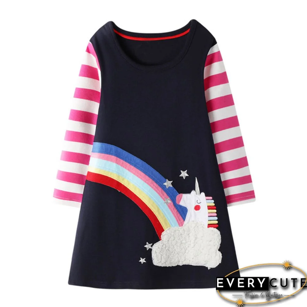 Toddler Baby Girls Kids Autumn Clothes Cute Cartoon Applique Long Sleeve T-Shirt Dress