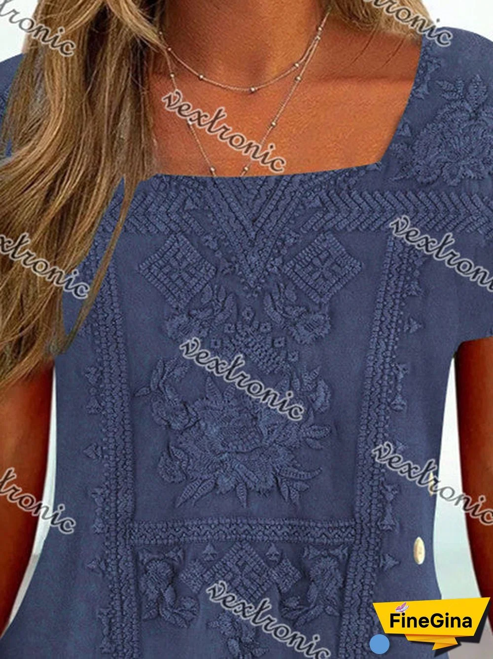 Women Short Sleeve U-neck Floral Printed Top