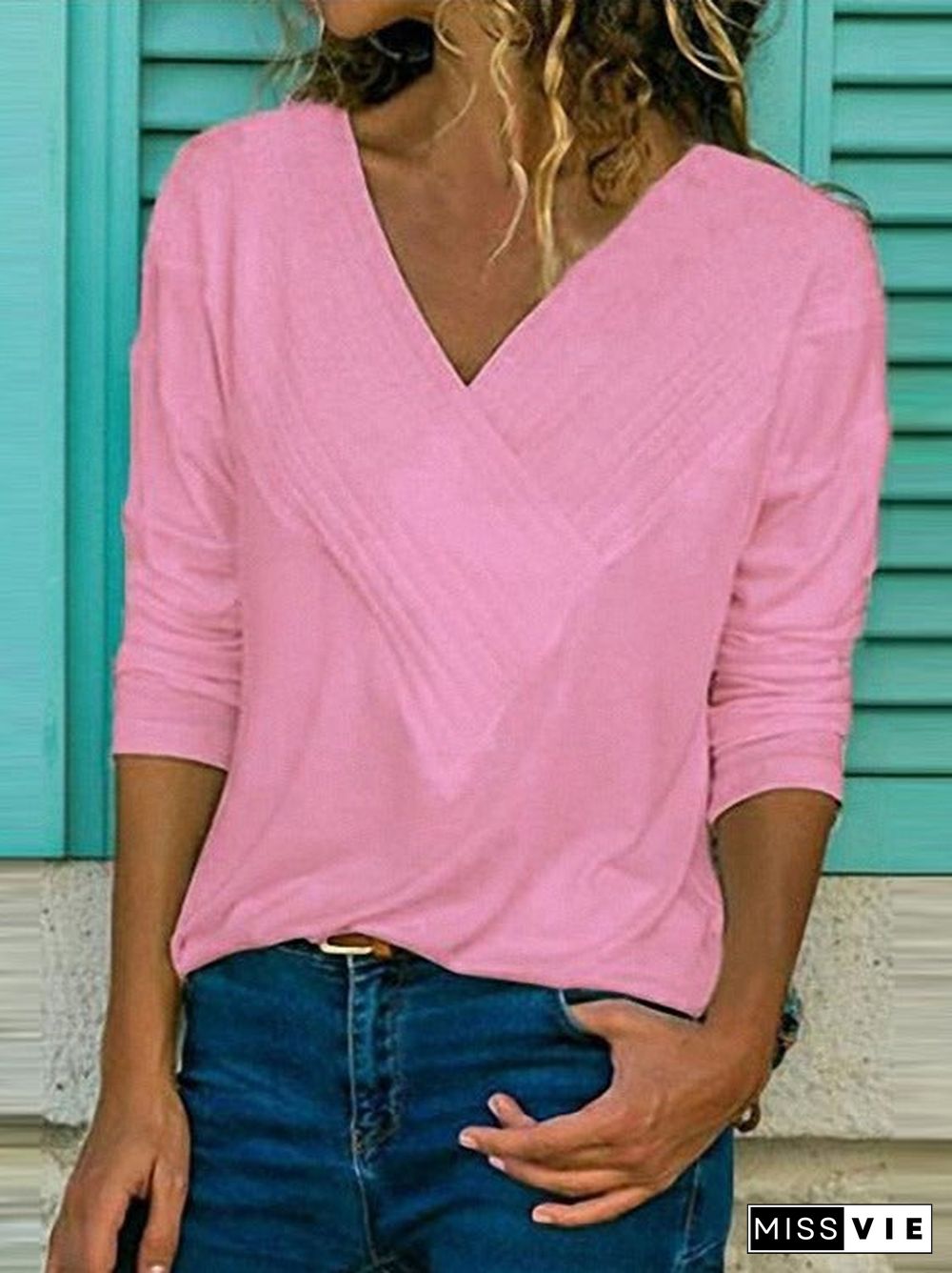 Women Long Sleeve V-neck Printed Tops