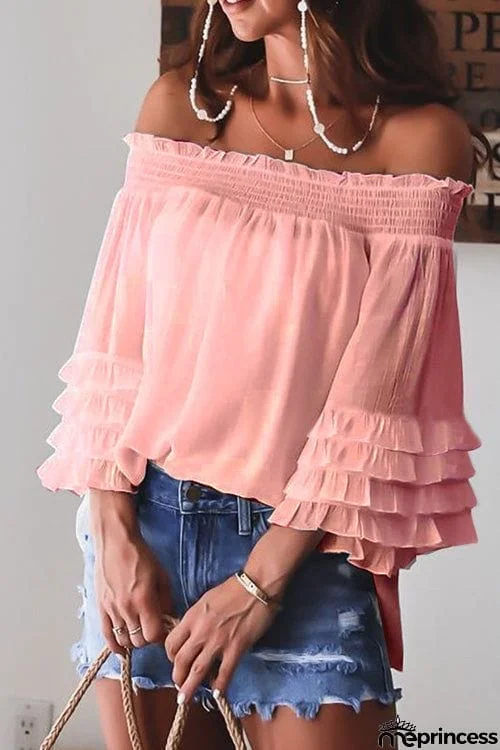 Chic Boat Neck Ruffle Sleeve Top