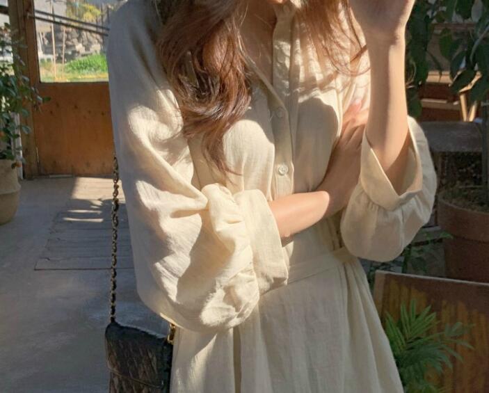 Women Spring Summer Cotton Linen Loose Long Shirt Dress