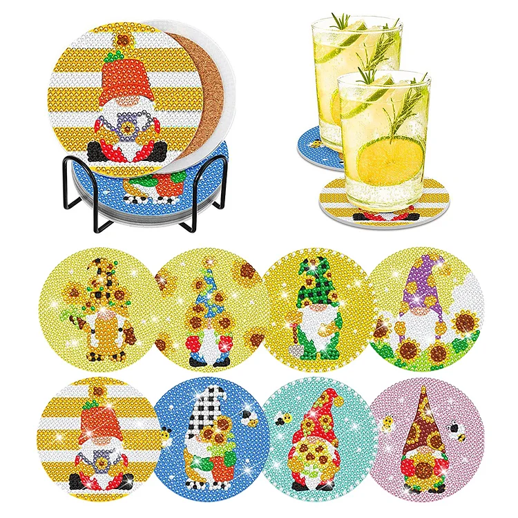 DIY Diamond Painting Coaster 8 6 4PCS/Set Special-Shaped Drill Point Drill  Acrylic Coaster Cup Cushion with Rack Xmas Gifts