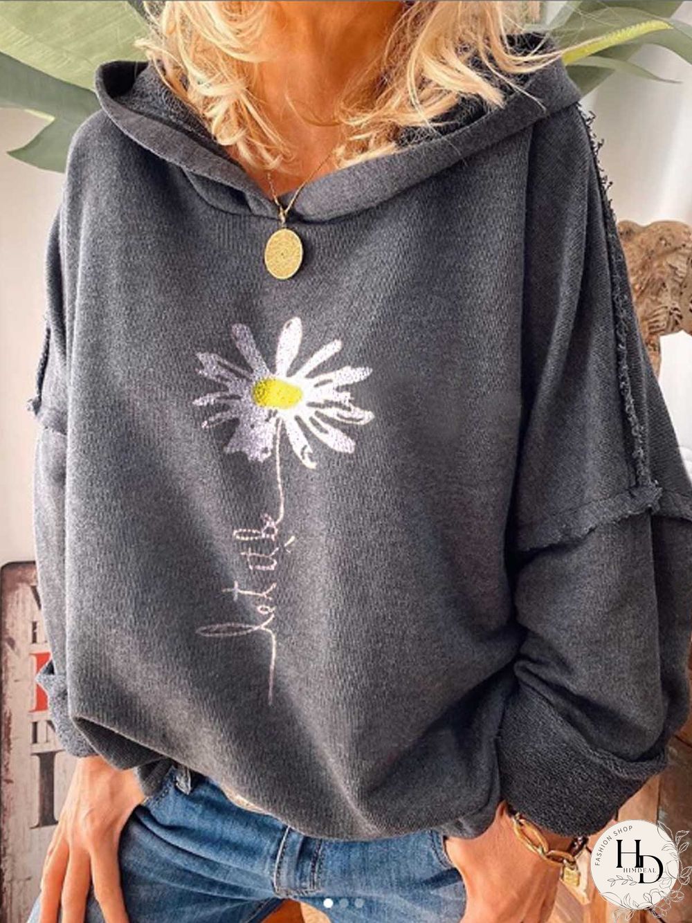 Gray Casual Long Sleeve Cotton-Blend Patchwork Sweatshirt