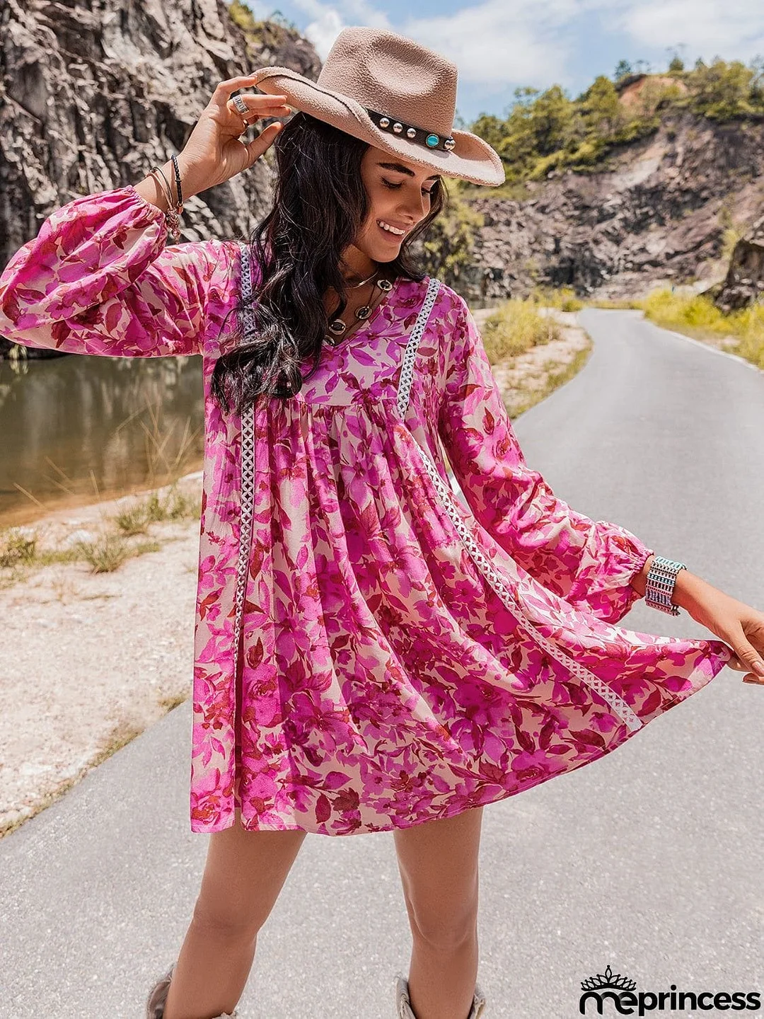 Long Sleeve V-Neck Mini Dress