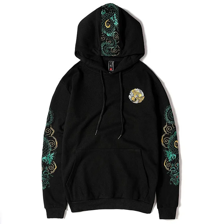Vintage Dragon Design Embroidery Hoodie - Modakawa Modakawa