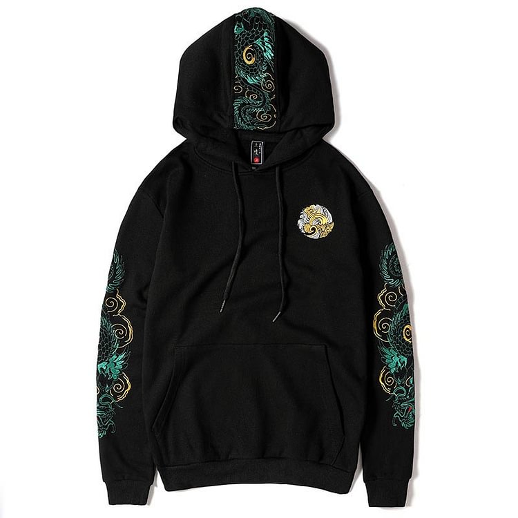 Vintage Dragon Design Embroidery Hoodie - Modakawa Modakawa