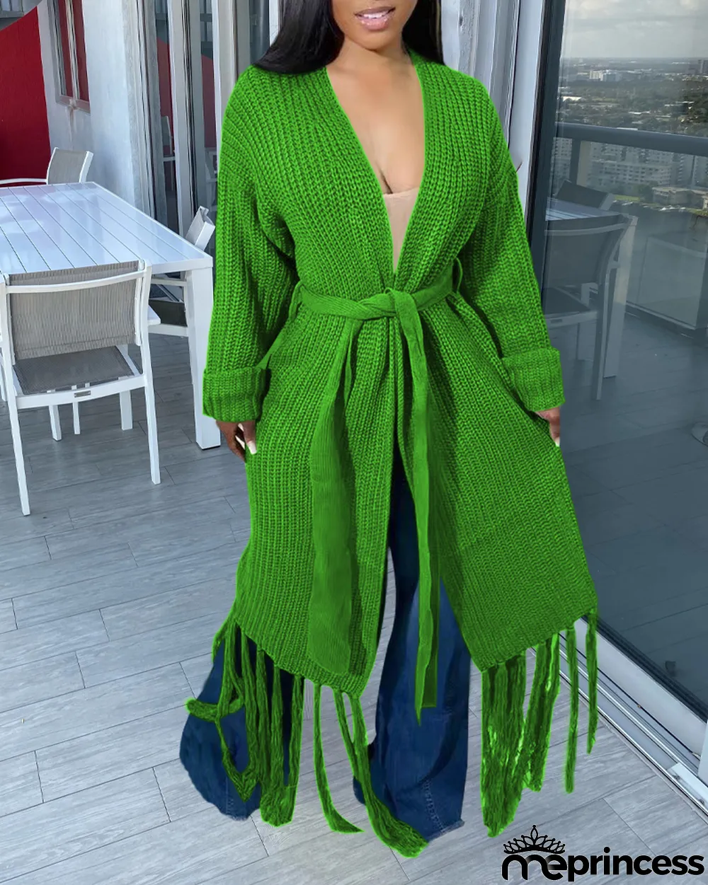 Women Long Sleeve Fringe Cardigan Sweater