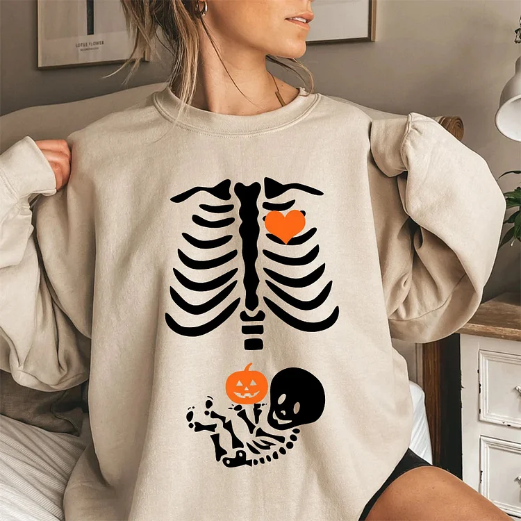 Women X-Ray Skeleton Sweatshirt, Halloween Maternity V-neck, Sweatshirt, Hoodie