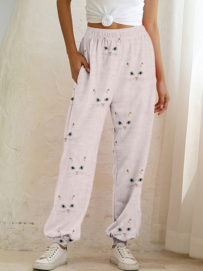 Cute Cat Face Pattern Cozy Sweatpants wearshes
