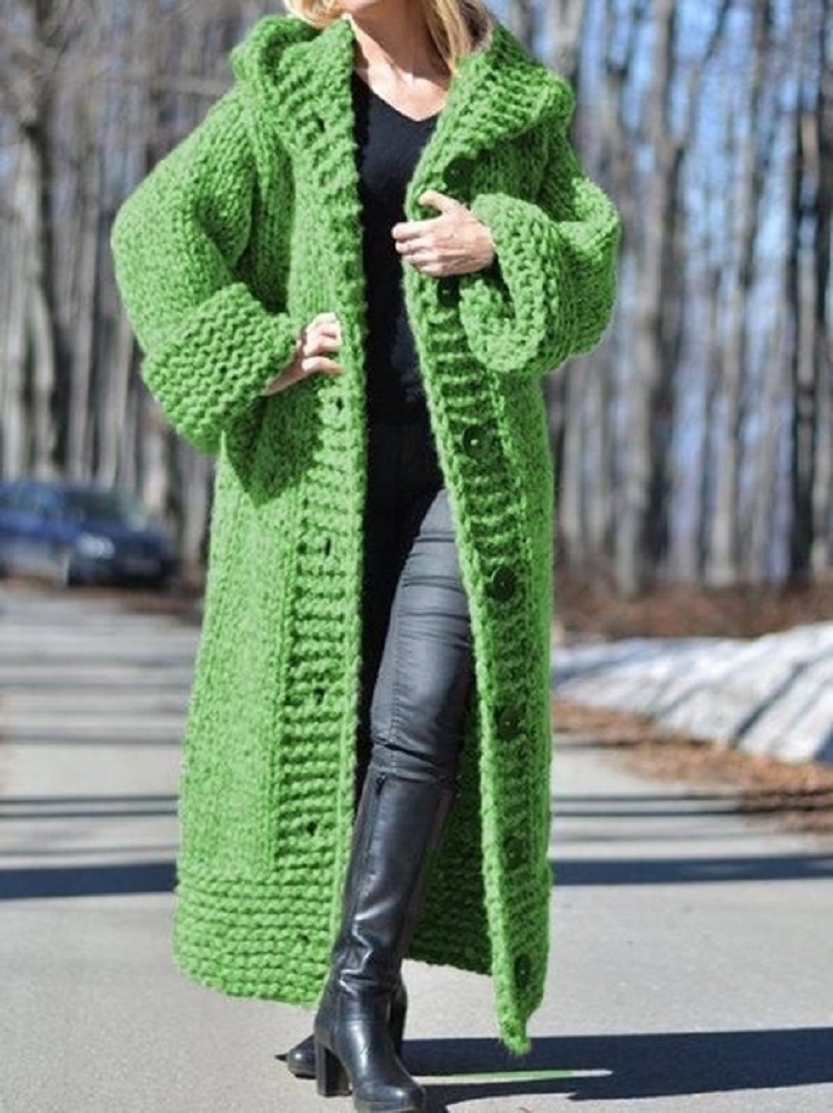  thdmladies Hooded Cardigan Thickened Long Sweater thedmladies