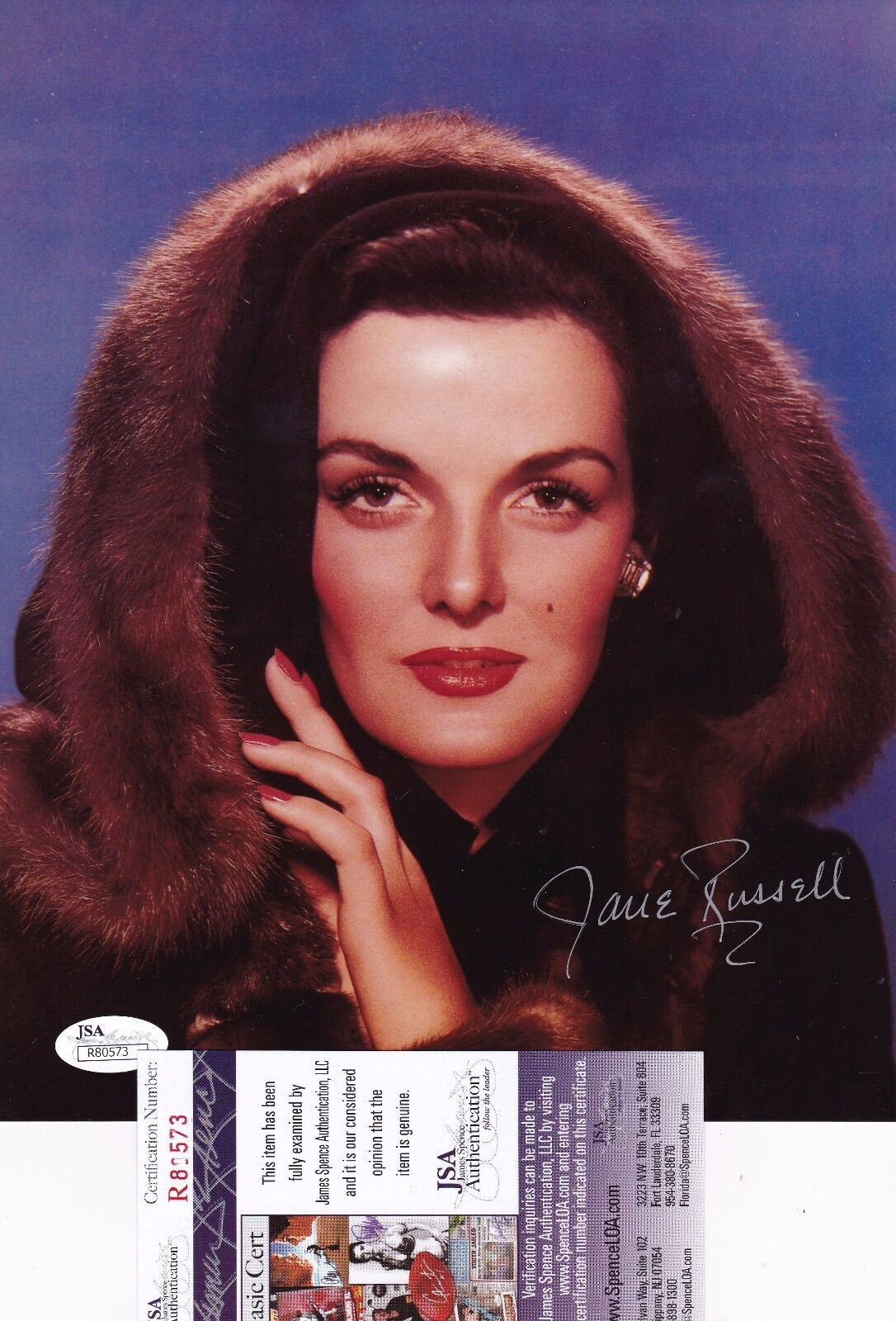 Jane Russell Beautiful Actress Signed 8x10 Photo Poster painting JSA Certified