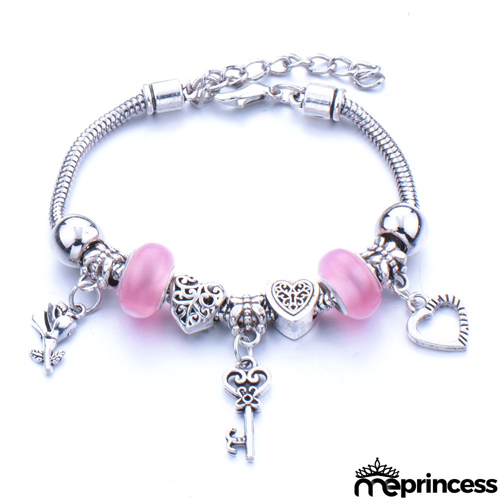 Women Fashion Rhinestone Butterfly Crown Pendant Beaded Bracelet