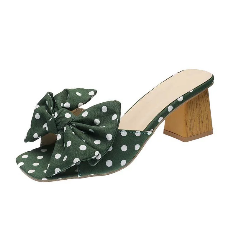 High Heels Women Bow Peep Toe Ladies Pumps Thick Heel Fashion High Heels Shoes For Women Polka Dot Sweet Female Pumps Plus Size
