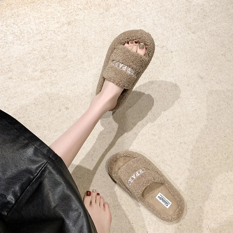 Yyvonne Hair Slippers Women Wear Casual Home Thick Spring And Autumn Embroidered Plush Slippers To Keep Warm High Sense