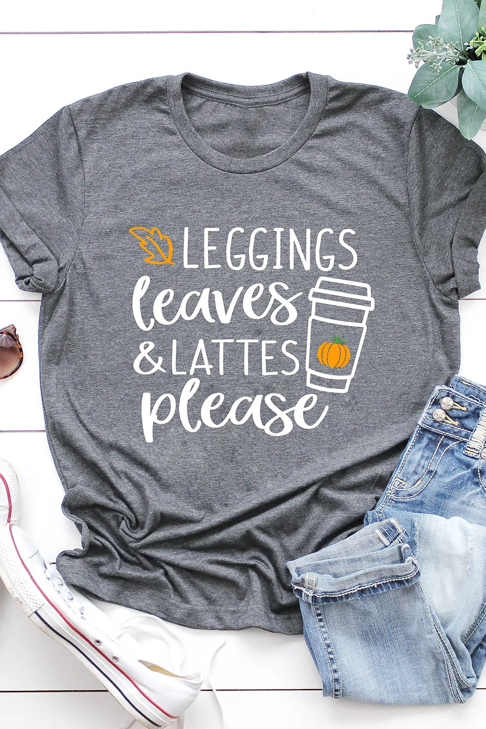 Gray Leggings Leaves and Lattes Please Graphic Tee | IFYHOME