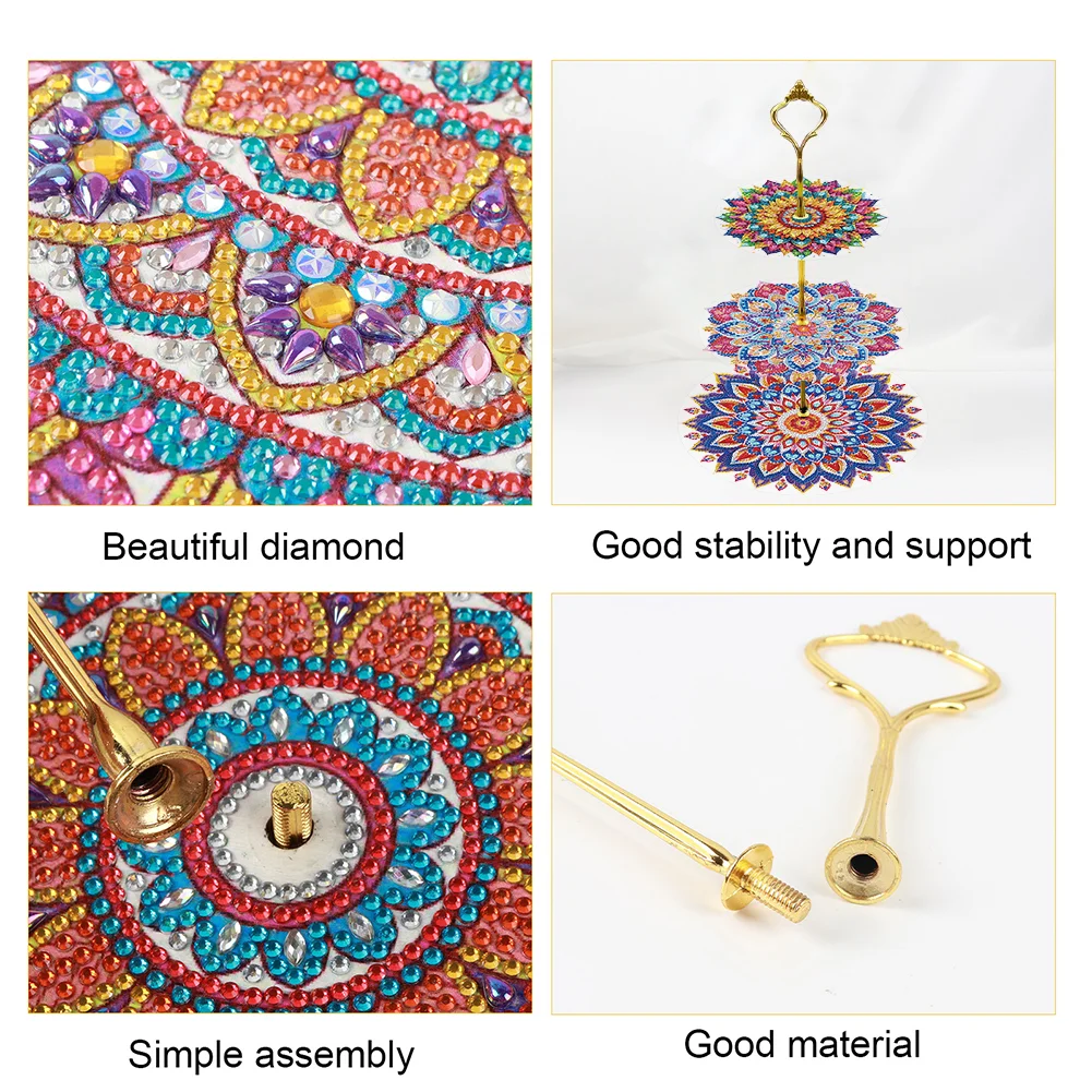 3 Tier Pattern Round Diamond Painting Tray Food Plate for Adults Beginners