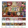Cat 2027 DIY Diamond Painting Calendar for Adults Flowers Diamond Art Calendars 11.81x9.45 Inch Gem Painting Art Walls Date for Home Business Office Planning Decor