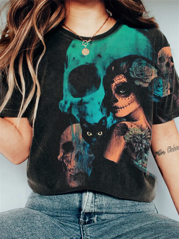 Day Of The Dead Elegant Art Vintage Washed T Shirt