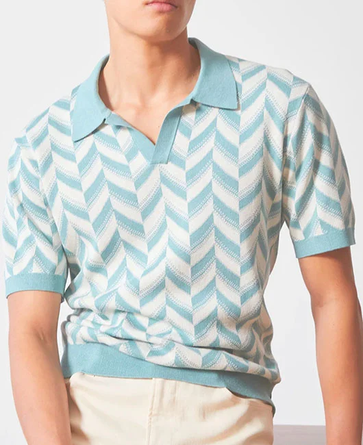 Casual Knitted Allover Print Short Sleeve Polo Shirt 