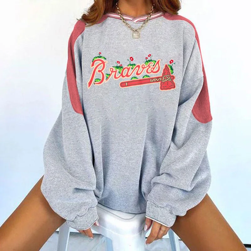 Vintage Women's Support Atlanta Braves Baseball  Print Sweatshirt