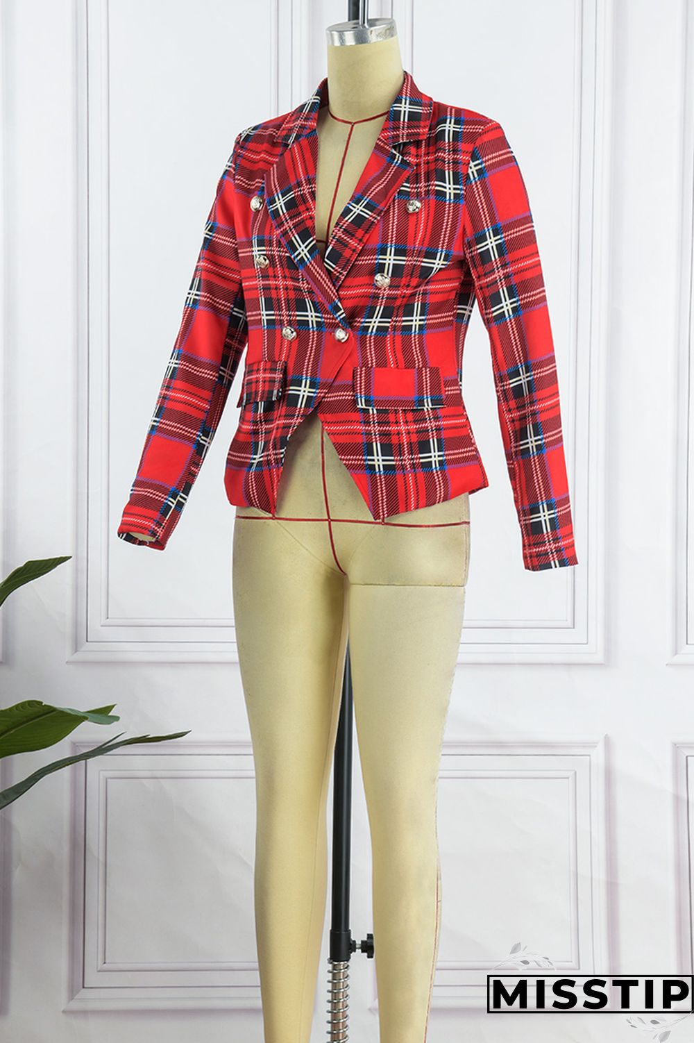 Blue Street Plaid Patchwork Turndown Collar Outerwear