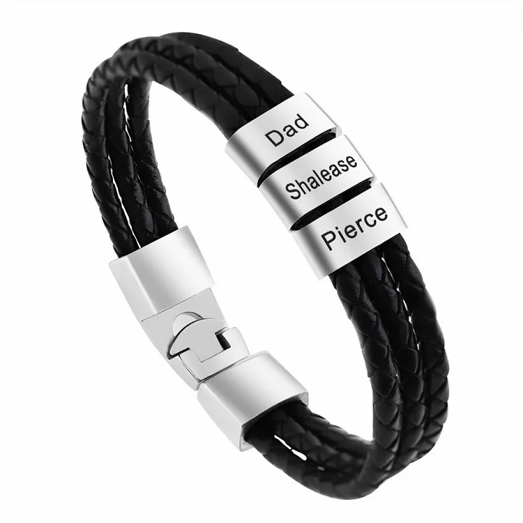  Custom Rectangle Beads Men Braided Leather Bracelet